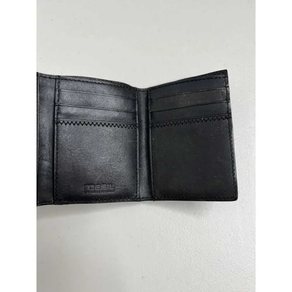 Fossil Trifold Brown Leather Stripe Mens Wallet Small